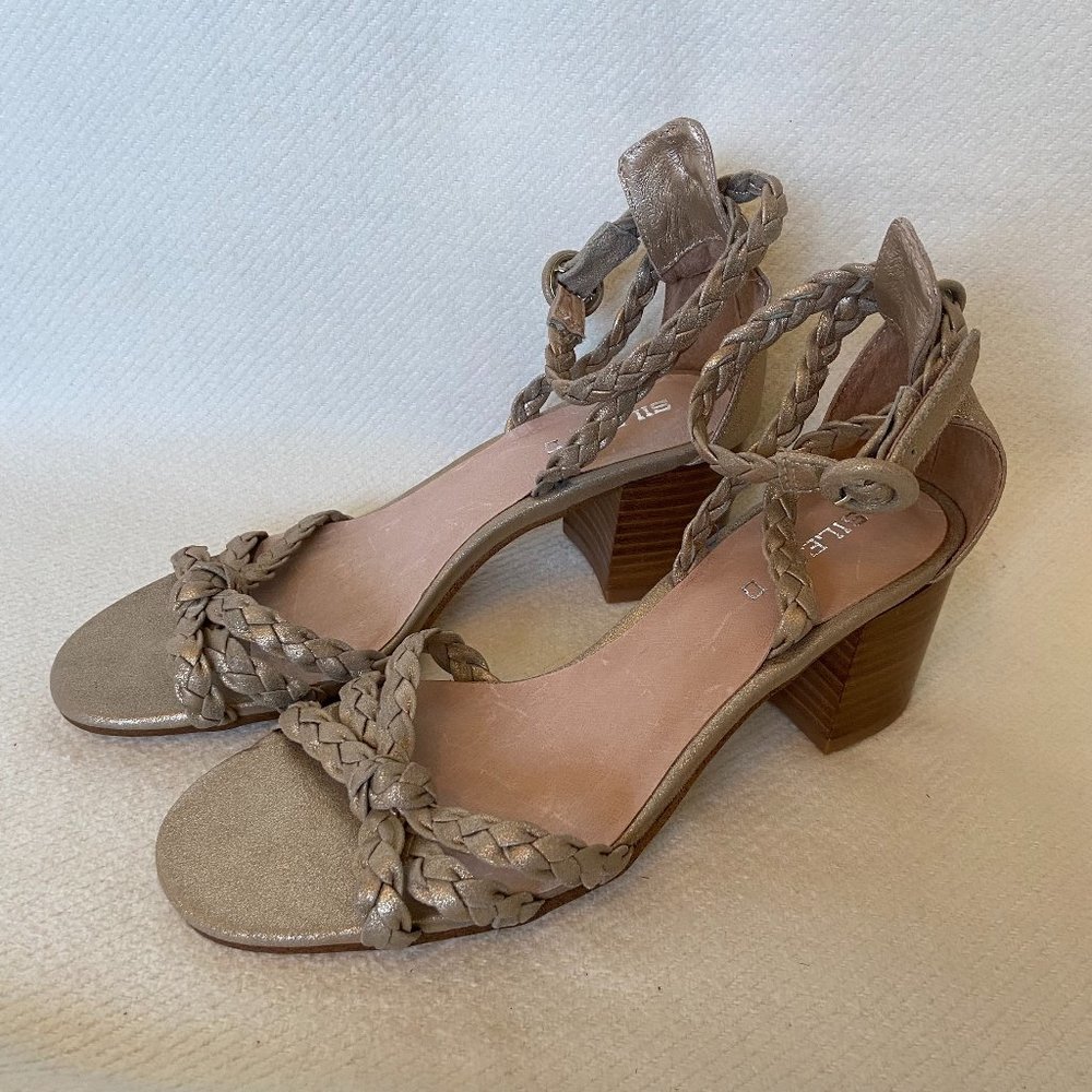 Anthropologie Silent D Gold Braided Block Heel Sandal NWOT